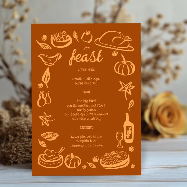 Whimsical Erntedank Friendsgiving HolidayCUSTOM Menükarte (Whimsical Thanksgiving Friendsgiving HolidayCUSTOM Menu
)