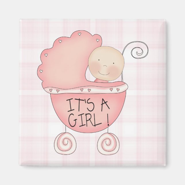 Whimsical Es ist ein Mädchen! Pink Baby Buggy Magnet (Vorne)