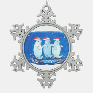 Whimsical Extravagant Beluga Whales Trio Christmas Schneeflocken Zinn-Ornament