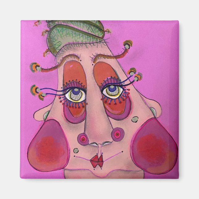 Whimsical Face Square Magnet (Vorne)