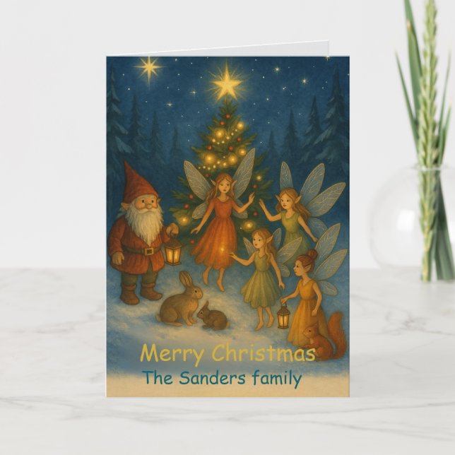 Whimsical Fairies and Elves Custom Christmas Karte (Vorderseite)