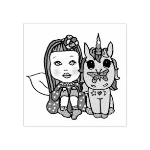 Whimsical Fairy and Unicorn mit Schmetterling on N Gummistempel