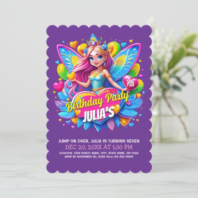 Whimsical Fairy Birthday Celebration Einladung (Stehend Vorderseite)