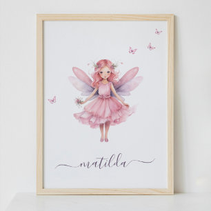 Whimsical Fairy Butterfly Pink Kinderzimmer Name Poster