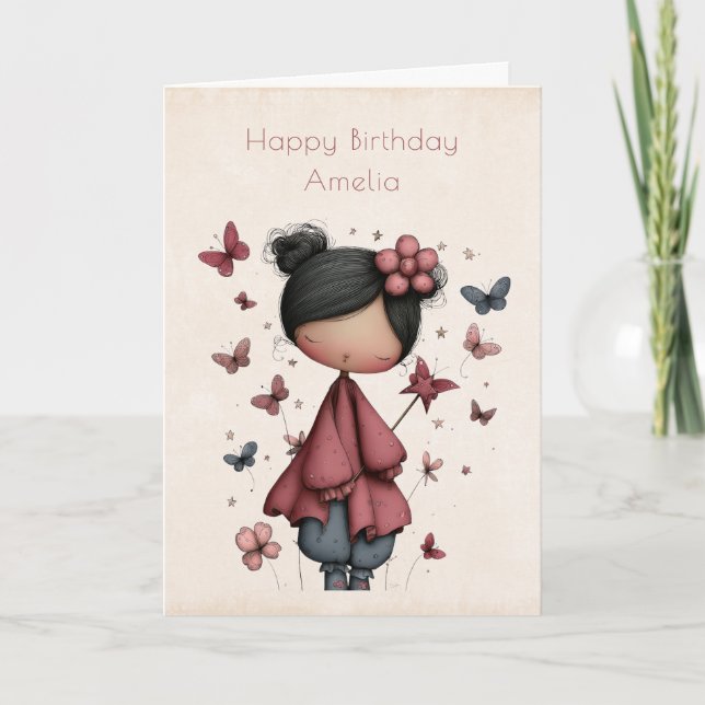 Whimsical Fairy Doll Retro Cute Birthday Karte (Vorderseite)