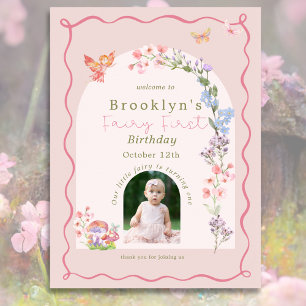Whimsical Fairy Erster Geburtstag Begrüßungszeiche Poster