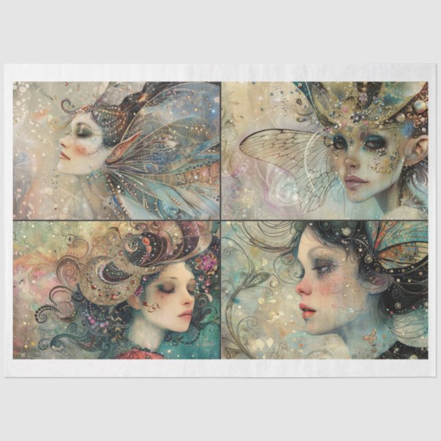 Whimsical Fairy Faces Scrapbooking Mixed Media 3 Seidenpapier (Vorderseite)