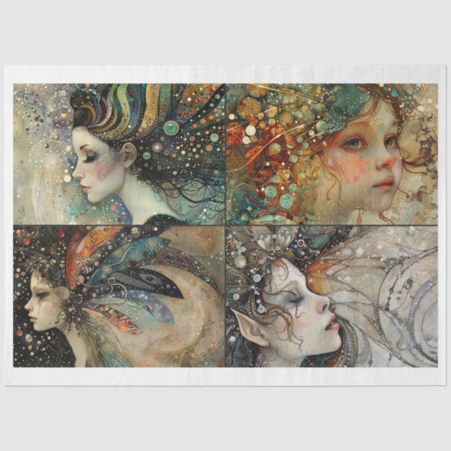 Whimsical Fairy Faces Scrapbooking Mixed Media Seidenpapier (Vorderseite)
