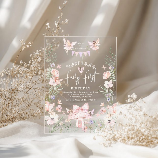 Whimsical Fairy First Birthday Enchanted forest Acryleinladungen (Von Creator hochgeladen)