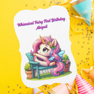 Whimsical Fairy First Unicorn Geburtstag Gruß Karte