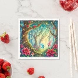 Whimsical Fairy Forest & Poinsettia Découpage Serviette