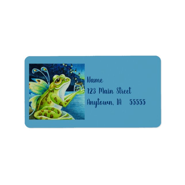 Whimsical Fairy Frog & Fireflies Wasserfarben Kuns Adressaufkleber (Vorne)
