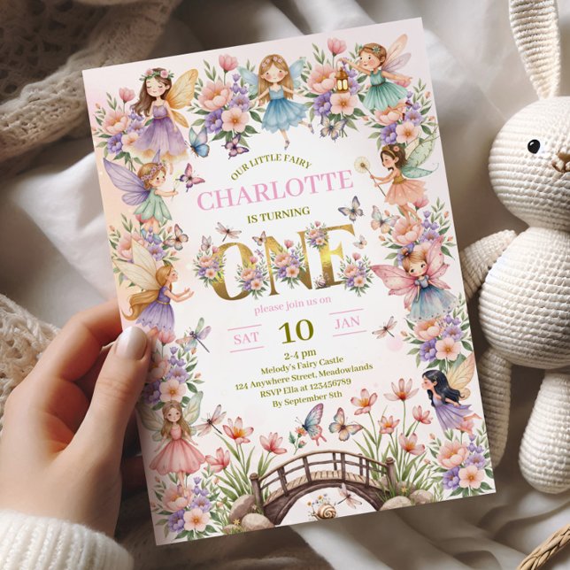 Whimsical fairy garden 1st birthday Invitation (Créateur téléchargé)