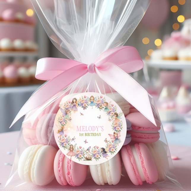 Whimsical fairy garden 1st birthday  runder aufkleber (Von Creator hochgeladen)