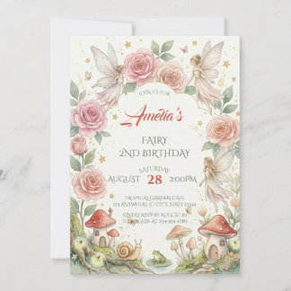 Whimsical Fairy Garden Watercolor Florals Birthday Einladung