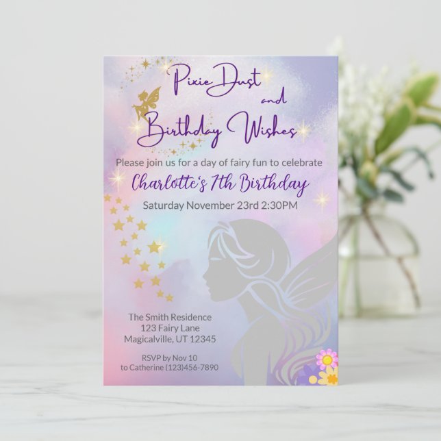 Whimsical Fairy Girl Geburtstag Einladung (Stehend Vorderseite)