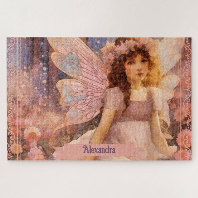 Whimsical Fairy in Dreamy Pink Floral Garden (Horizontal)