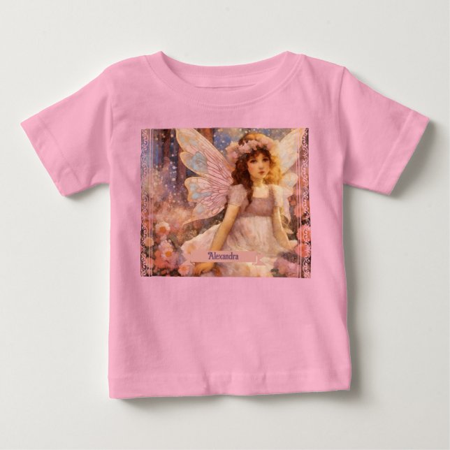 Whimsical Fairy in Dreamy Pink Floral Garden Baby T-shirt (Vorderseite)