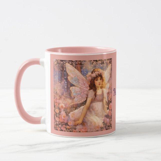 Whimsical Fairy in Dreamy Pink Floral Garden Tasse (Links)