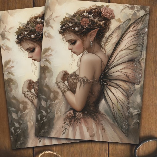 Whimsical Fairy mit rosa Rosen Decoupage Art Seidenpapier (Von Creator hochgeladen)