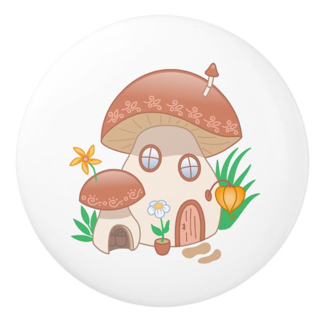 Whimsical Fairy Mushroom House Keramikknauf (Vorderseite)