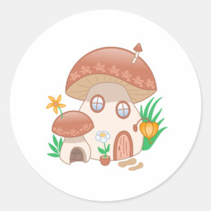 Whimsical Fairy Mushroom House Runder Aufkleber