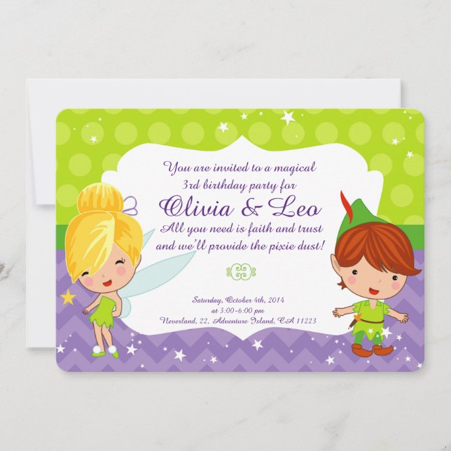 Whimsical Fairy Party Einladung für Zwillinge (Vorderseite)