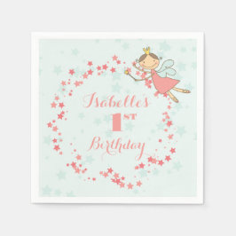 Whimsical Fairy Princess Girl 1. Geburtstag Party Serviette