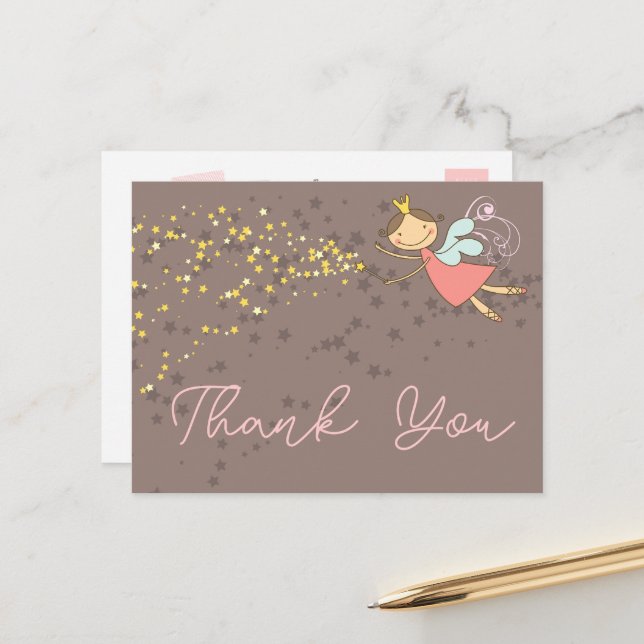 Whimsical Fairy Princess Girl Birthday Vielen Dank Postkarte (Vorderseite/Rückseite Beispiel)