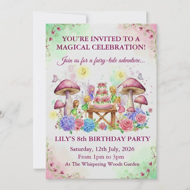 Whimsical Fairy Tale Birthday Card Invitation (Devant)