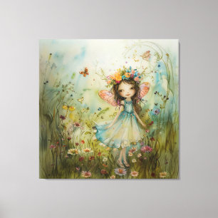 Whimsical Fairy und Wildblumen Leinwanddruck