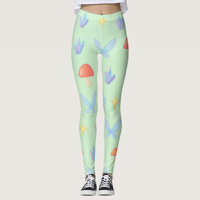 Whimsical Fairycore Pattern – Mushrooms, Crystals  Leggings (Vorderseite)