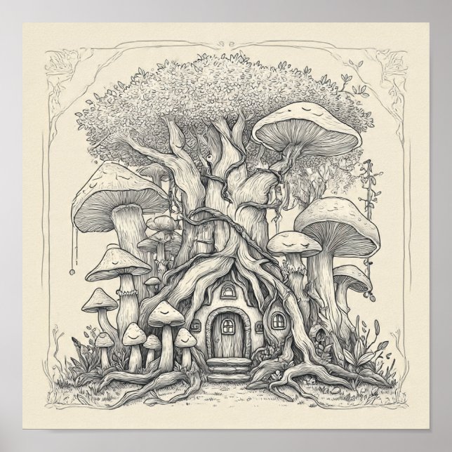 Whimsical Fairytale Art: Joyful Gnome Home Poster (Vorne)