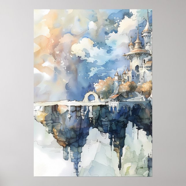 Whimsical Fairytale Castle on Sky Cliff Poster (Vorne)