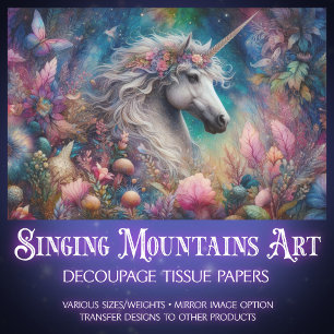 Whimsical Fairytale Forest Unicorn Decoupage Seidenpapier