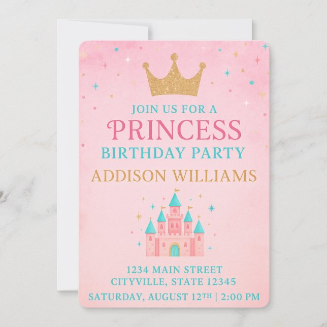 Whimsical Fairytale Princess Burg Geburtstag Einladung (Vorderseite)