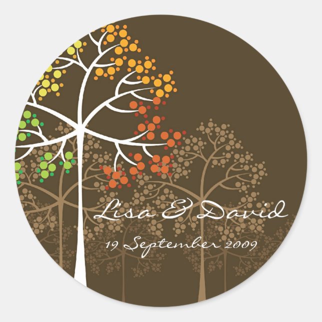 Whimsical Fall Bäume Moderne Herbstaufkleber Runder Aufkleber (Vorderseite)