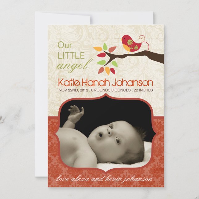 Whimsical Fall Birth Announcement Foto-Karte Ankündigung (Vorderseite)