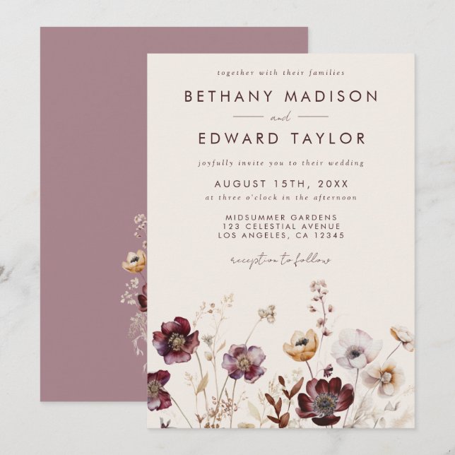 Whimsical Fall Floral Wedding Einladung (Vorne/Hinten)