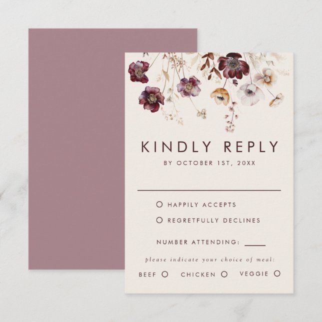 Whimsical Fall Floral Wedding RSVP Karte (Vorne/Hinten)