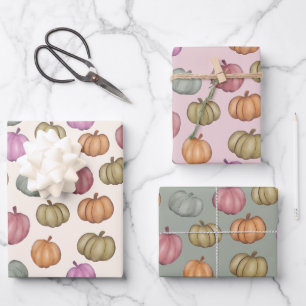 Whimsical Fall Pastel Pumpkin-Muster Geschenkpapier Set