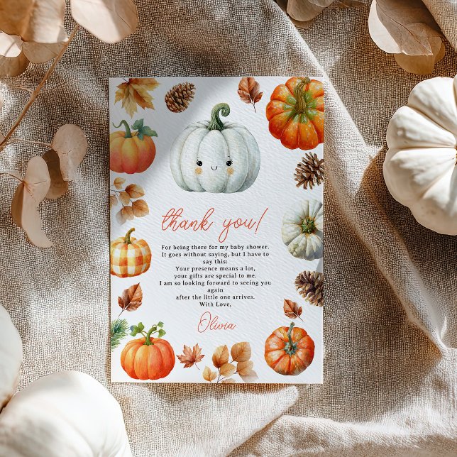 Whimsical Fall Pumpkin Little Pumpkin Baby Dusche Dankeskarte (Whimsical Fall Pumpkin Little Pumpkin Baby Shower Thank You Card)