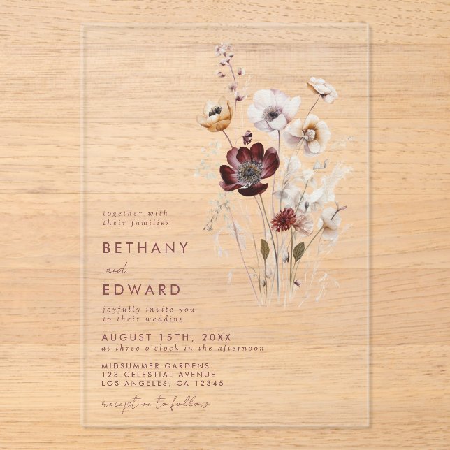Whimsical Fall Wildblume Hochzeit Acryleinladungen (Vorderseite)