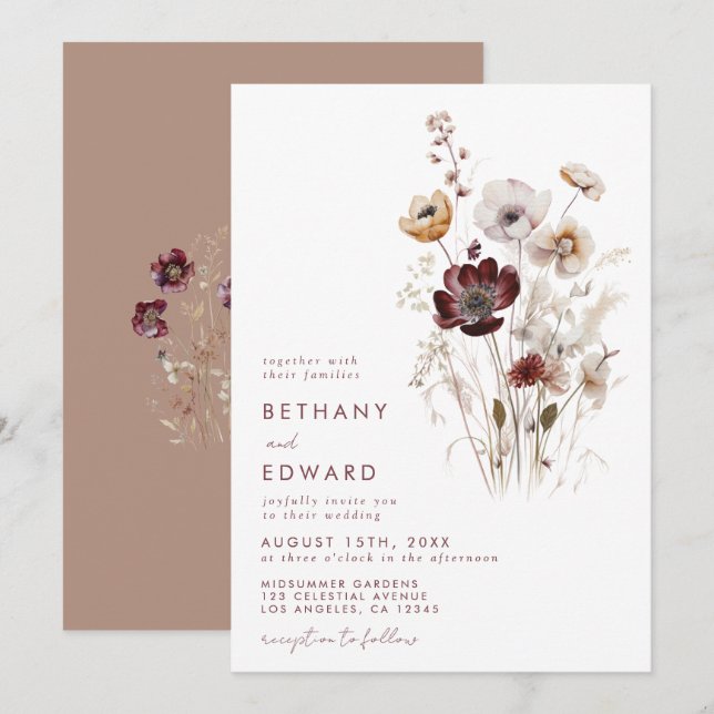 Whimsical Fall Wildblume Hochzeit Einladung (Vorne/Hinten)
