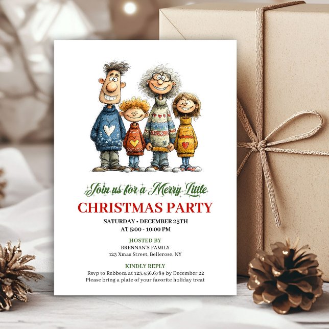 Whimsical Family Cartoon Modern Christmas Card Einladung (Whimsical Family Cartoon Modern Christmas Card)
