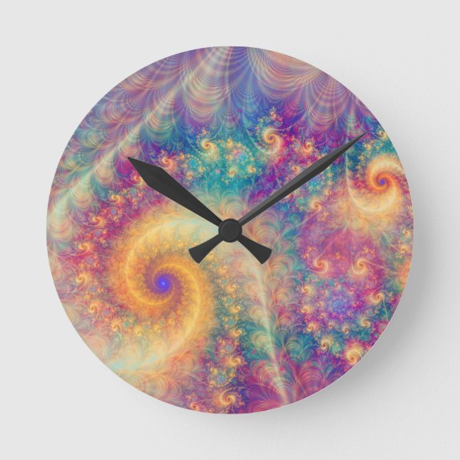 Whimsical Fantasy Abstract Fractal Vortex Art Runde Wanduhr (Vorderseite)
