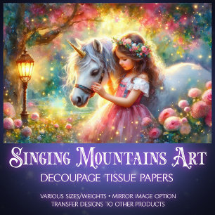 Whimsical Fantasy Art Einhorn und Mädchen Decoupag Seidenpapier