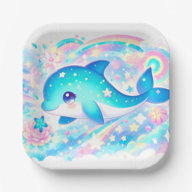 Whimsical Fantasy Dolphin Baby Dusche Pappteller (Vorderseite)