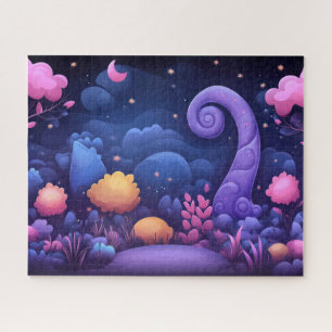 Whimsical Fantasy Forest mit leuchtend rosa Bäume
