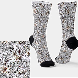 Whimsical Fantasy White Lily Filigree Socken
